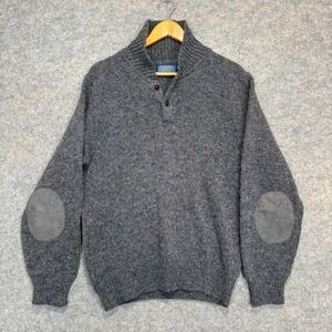 Vintage Pendleton 100% Wool Shawl Button Sweater Mens Medium Elbow Patch 80s USA